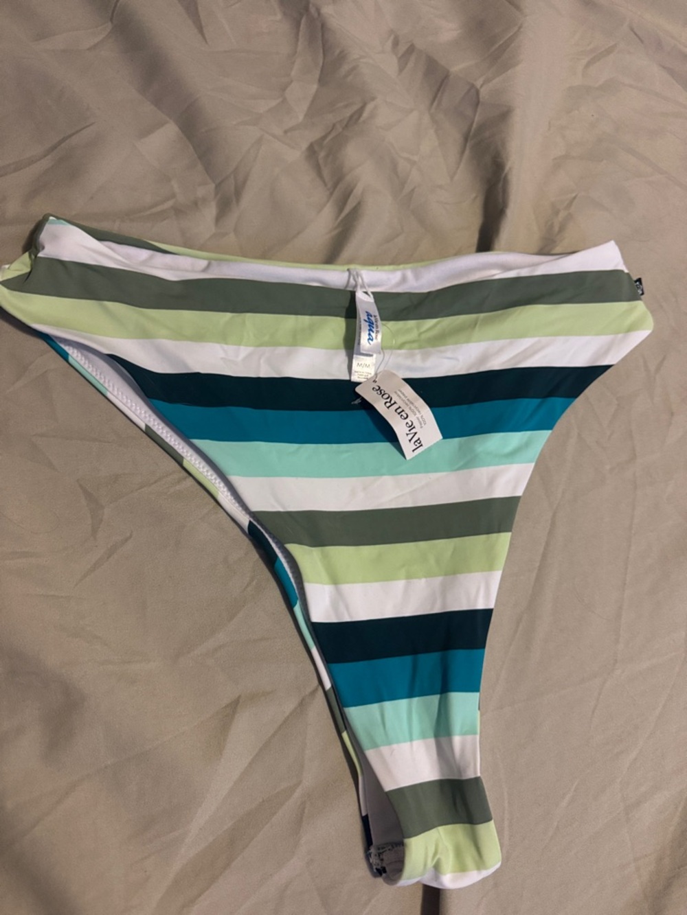 Higher waisted Striped Bikini Bottom - Green & Blue